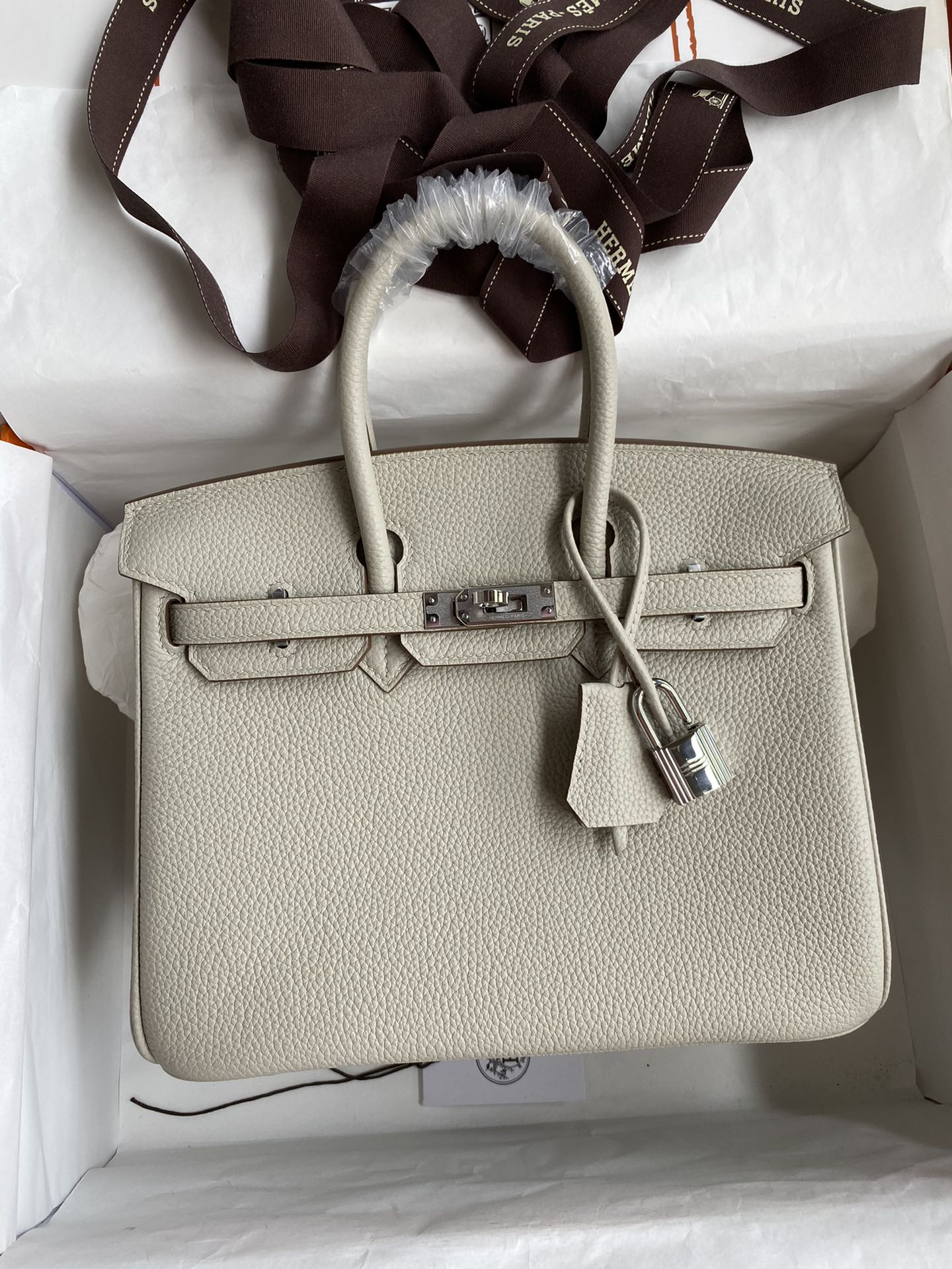 Hermes Birkin 25CM Togo Leather Handbag Pearl Gray